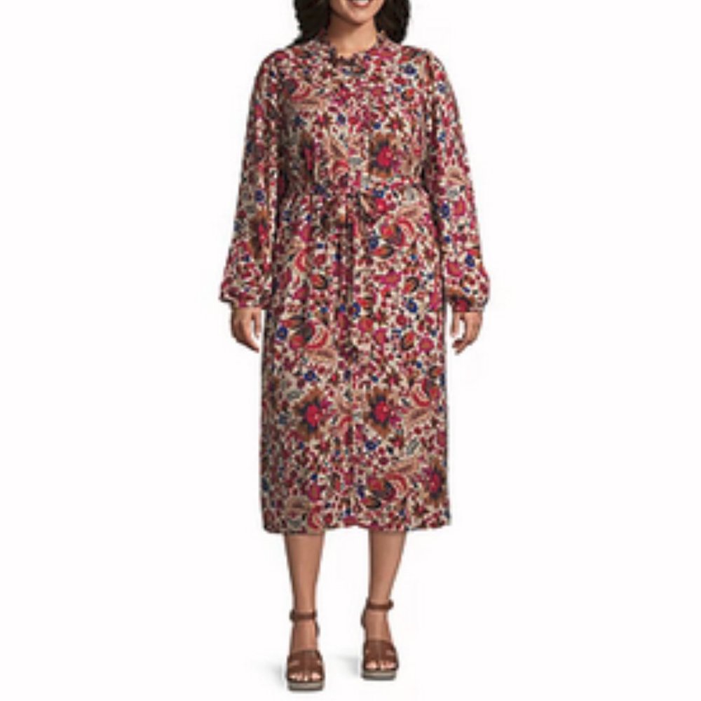 NWOT St. John's Bay Long Sleeve Midi Floral Peasant Dress